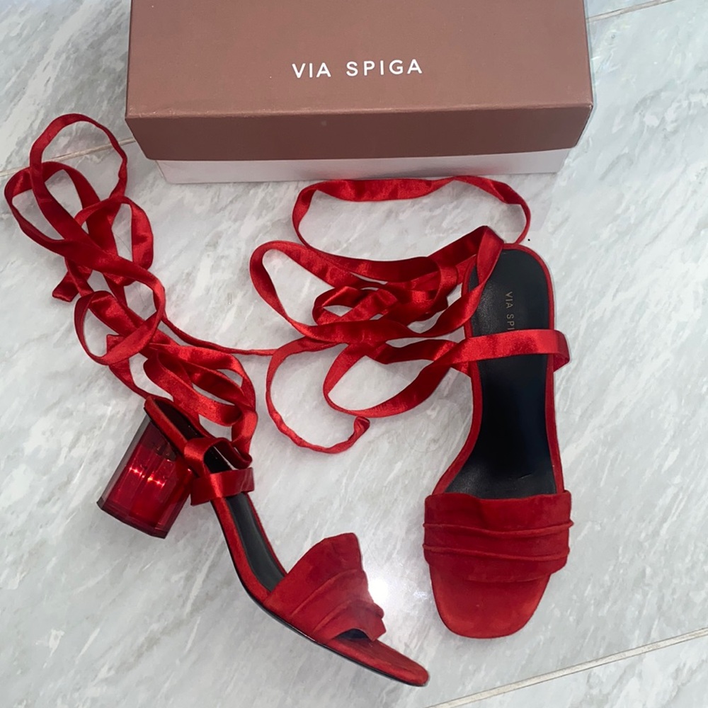 Via Spiga red lace up V-Nova rouge heels sandals